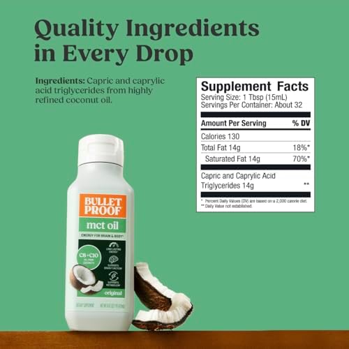 Bulletproof C8 & C10 MCT Oil, 100% Pure Coconut Oil, Unflavored, 16 oz | Triple-Distilled for Sustained Keto Energy, No Additives or Fillers, Non-GMO