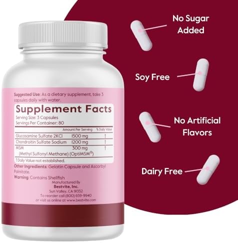 BESTVITE Glucosamine Chondroitin MSM 500/400/100 per Capsule (240 Caps)
