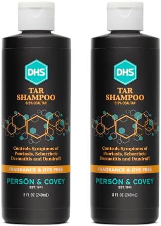 DHS Person & Covey, Inc Coal Tar Shampoo - Dandruff Shampoo for Men & Women, Psoriasis & Dandruff Hair Care for Itchy Scalp, Unscented Seborrheic Dermatitis Hair Care - 8 Fl Oz, Pack of 2