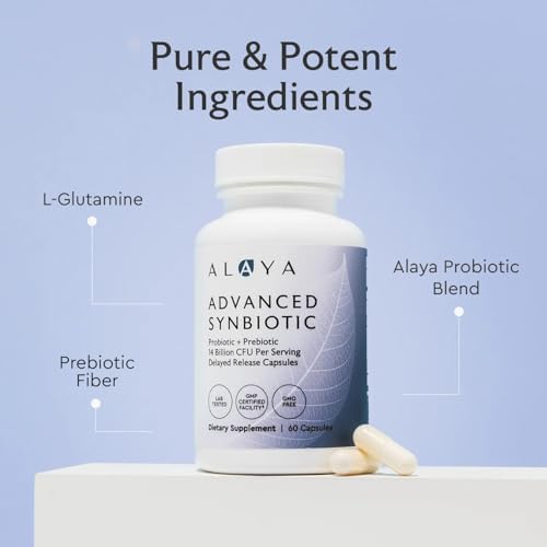 Alaya Naturals Advanced Synbiotic - Probiotic + Prebiotic - 14 Billion CFU Delayed Release Probiotic Supplement with Prebiotics from Sunfiber®