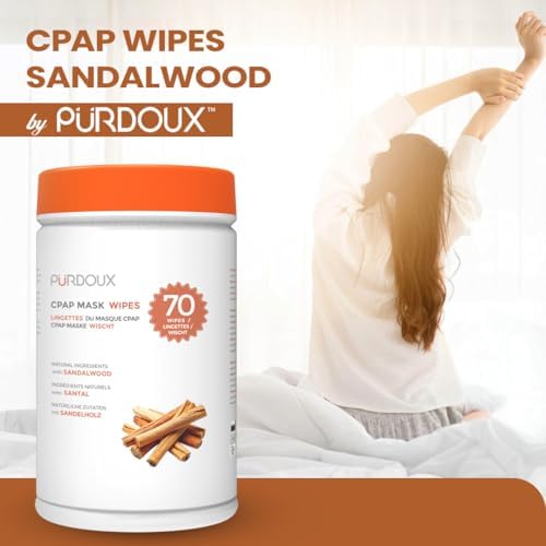 PURDOUX 100% Cotton CPAP Mask Wipes Canister Unscented with Aloe Vera (70 wipes) - CPAP Supplies, CPAP Accessories, CPAP Cleaning Supplies for CPAP Machine | Aloe Vera Infused, Alcohol Free, Silicone Safe, Removes Dirt & Facial Oils, Gentle Cleaning, CPA…