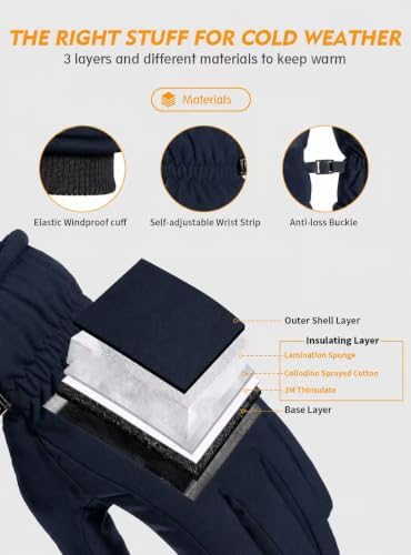 TRENDOUX Winter Gloves for Men Warm: 3M Thinsulate -20℉ Windproof Waterproof Ski Women Glove with Touchscreen Thermal Lining Anti-Slip for Work