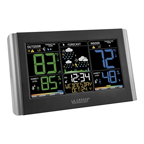 La Crosse Technology Weather Station with Customizable Alerts, Weather Forecast, Temperature, Dew Point, Humidity, Time, Heat Index, Large Display