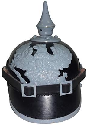 warreplica Imperial German M15 Spiked Pickelhaube Officer Helmet Black Leather with Field Grey Trim Prussian WWI Officer Headgear Reproduction