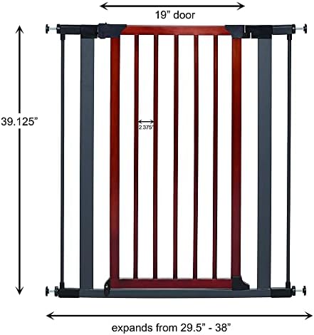 Midwest Homes 39-Inch Steel Walk-Thru Dog Gate, Expands to 38" | Pressure Mounted, Expands 29.5"- 38" Wide, Auto-Close Door, Spring-Loaded Latch, Includes Two 3" Extensions
