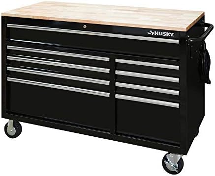 HuskyTools Husky 52 in. x 24.5 in. D 9-Drawer Mobile Workbench in Black