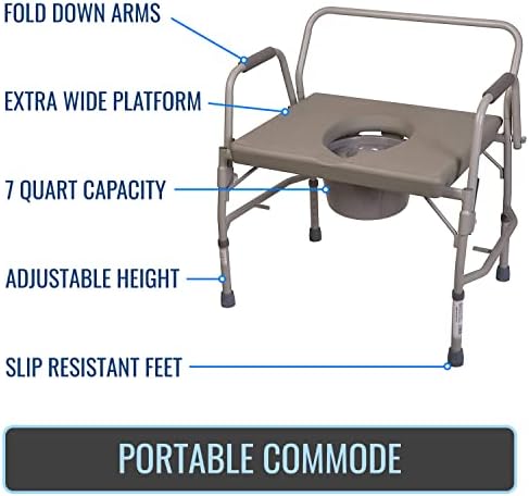 DMI Bedside Commode, Portable Toilet, Commode Chair, Raised Toilet Seat with Handles, Holds up to 500 Pounds with Included 7 qt Commode Bucket