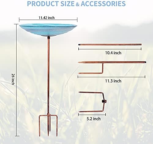 VCUTEKA Glass Bird Bath Outdoor BirdBath Garden Birdfeeder with Metal Stake