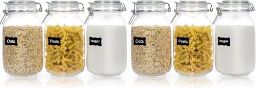 CHEFSTORY 50oz Glass Food Storage Jars with Airtight Clamp Lids, 3 Pack