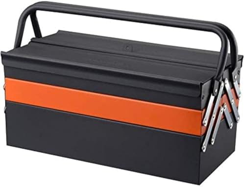 Edward Tools Portable Metal Tool Box with 3 Level Fold Out Organizer Storage - Heavy duty metal frame with smooth metal cantilever latchets