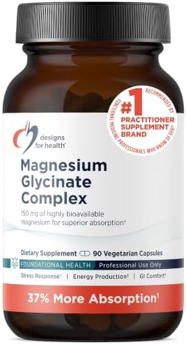 Designs for Health Magnesium Glycinate Complex - High Absorption, Patented Magnesium Complex - Promotes Calm Sleep, Energy, Bone & Heart Health, and Immune Support - Vegan, Gluten Free (120 Capsules)