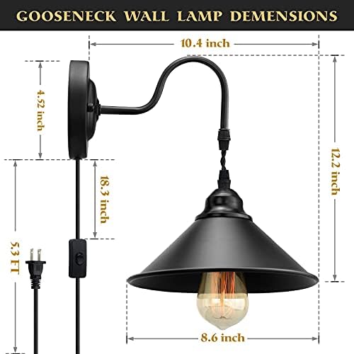Plug in Wall Sconces, Vintage Plug in Wall Lamp Set of 2 with On/Off Switch