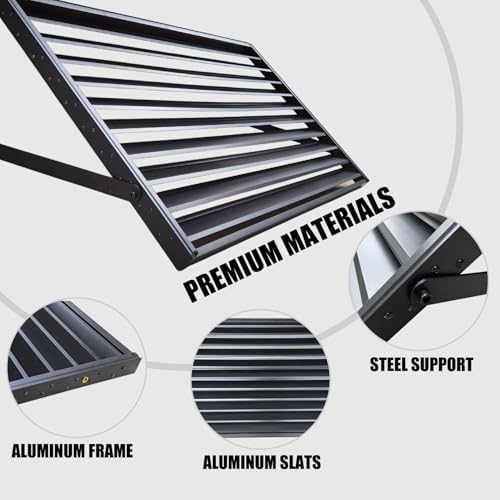 56 in W x 32 in H Shutters Window Awnings Exterior, Aluminum Black Window Shutters Fixed Metal Awning for Door Entrance, Windows