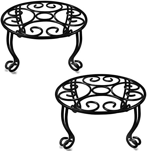 TREEZITEK 2 Pack Heavy Duty Iron Plant Stand, 11.8'' Diameter, 6'' Tall, Black, Powder Coated, Round, Sturdy & Stable, Indoor/Outdoor