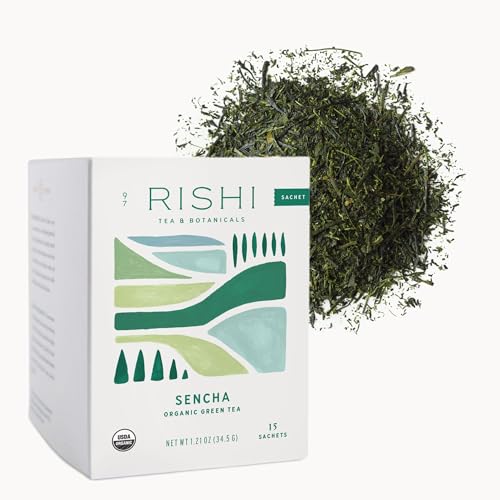 Rishi Tea Sencha Green Japanese Organic Sachet Tea Bags, Caffeinated, 15ct | Classic Japanese Sencha Green Tea, Enjoy Hot or Iced, Sustainable, 15 Servings