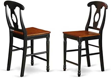 East West Furniture KES-WHI-W Kenley Counter Height Dining Chairs - Napoleon Back Solid Wood Seat Chairs, Set of 2, Buttermilk & Cherry