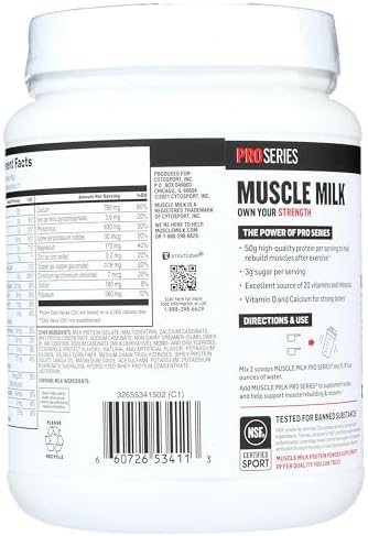 Muscle Milk Powder Pro Series, 50 Grams Protein, Intense Vanilla, 2 Pounds