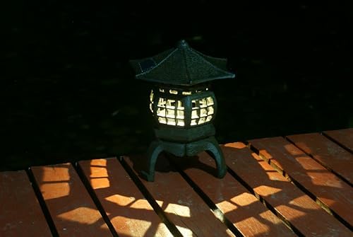 TIAAN Japanese Garden Lantern, “Yukimi-gata” Designed, Super Bright LED Illuminated Pagoda Light, Solar Power Garden Lantern， Stone-Look Finish