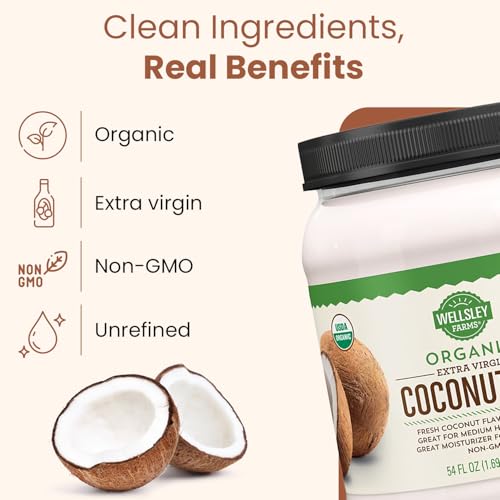 Wellsley Farms Organic Extra Virgin Coconut Oil - Unrefined, 100% Pure & Natural - Vegan, Non-GMO