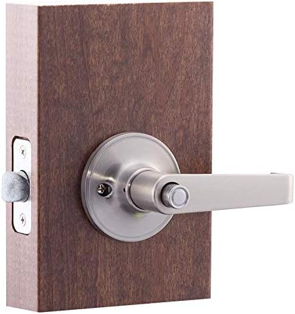 Copper Creek Avery Privacy Lever, Satin Nickel, Push Button Lock for Bedroom and Bathroom, ANSI Grade 3, Reversible Keyless Interior Door Handle