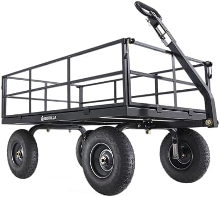 Gorilla Carts 800-Pound Capacity Heavy Duty Steel Mesh Versatile Utility Garden Wagon with Easy Grip Handle for Outdoor Hauling, Red, Model GOR800-COM | 800-lb Capacity Steel Utility Garden Cart for Homeowners and Contractors Hauling Firewood, Bricks and…