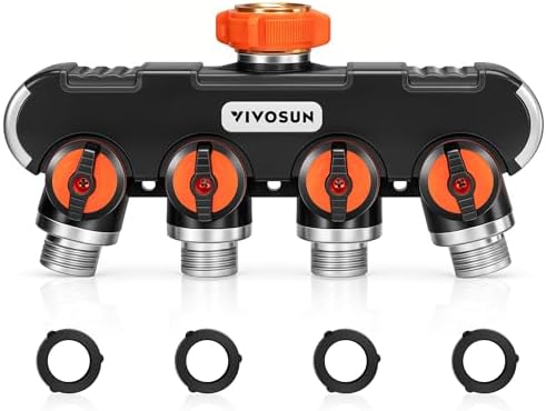 VIVOSUN Garden Hose Splitter 4 Way, Heavy Duty Water Hose Connector 3/4", Water Hose Manifold