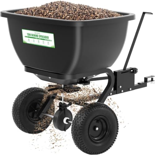 VELPAX 200LB Tow Behind Broadcast Spreader, Fertilizer Spreader Holds up to 550 lbs with 13" Pneumatic Tires and Adjustable Flow Control Lever