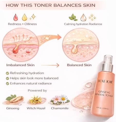 Ginseng Mineral Toner - Witch Hazel Toner Mist with Ginseng – Hydrating Facial Toner Spray for Sensitive Skin – for Oily
