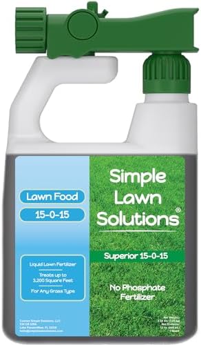 Superior 15-0-15 Liquid Lawn Fertilizer - Lawn Food for Growth & Green - Nitrogen, Potassium, Humic, Fish & Seaweed - Any Grass Type- Simple Lawn Solutions - All Season- Attached Sprayer (32 Ounce)