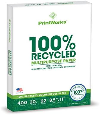 PrintWorks 100% Recycled Printer Paper 8.5" x 11" White - 20 lb Copy & Multipurpose Computer Paper - 6 Packs
