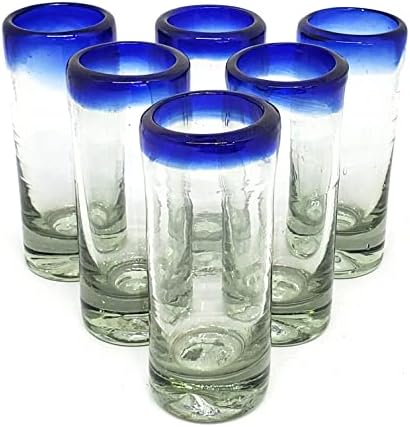 Cobalt Blue Rim 120 oz Pitcher and 6 Drinking Glasses set, Recycled Glass, Lead-free, Toxin-Free (Pitcher & Glasses)