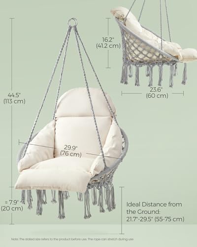 SONGMICS Hanging Chair, Boho Swing Chair with Large, Thick Cushion