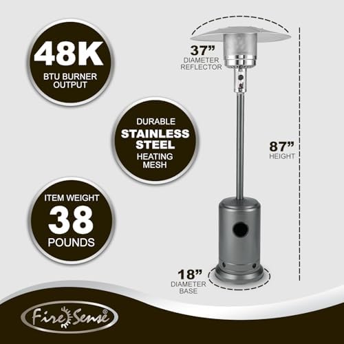 Fire Sense 61130 Patio Heater with Wheels, 48,000 BTU, Aqua Blue | Electronic Ignition System, Portable Outdoor Propane Heater, All Seasons