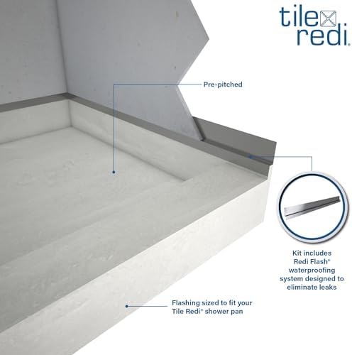 Tile Redi P3648C-RB36-KIT Shower Pan and Bench with Center Drain- Single Curb Shower Base, Bench, 2" PVC Drain, and Plate Included, 60" Width x 36" Depth
