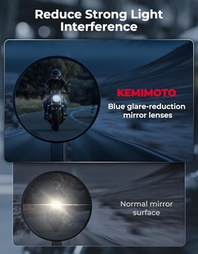 KEMIMOTO Motorcycle Bar End Mirrors, CNC Aluminum 7/8" Handlebar Rearview Mirrors with Blue Anti-Glare Lens, Universal Fit for Motorcycles, E-bikes