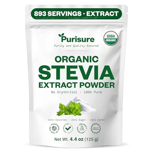 Organic Stevia Extract Powder, Sugar Alternative for Baking and Beverages, Concentrated Formula, Zero Calorie, Non-GMO, Keto Friendly, 892 Servings