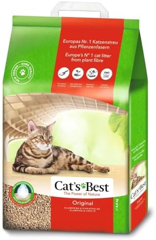 Cat's Best Original Clumping Wood Fibre Cat Litter 20 L / 8.6 kg | Clumping wood fibre cat litter - odour encapsulating, biodegradable, flushable - long-lasting and economical granules