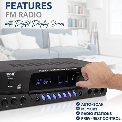 Pyle Home Stereo Amplifier with Bluetooth - 300 Watt Max 4 Channel Stereo Receiver with Easy Karaoke - Dual Mic In with EQ and Echo, USB-A and SD Card In, RCA In, RCA Out, LED Display - PT272AUBT