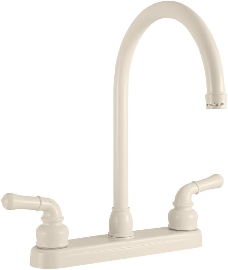 Dura Faucet DF-PK330HC-SN RV J-Spout Kitchen Sink Faucet (Satin Nickel) | Tall spout clears big pots; dual levers fine-tune water flow. Brushed Satin Nickel.