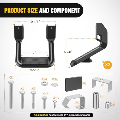 Nilight Aluminum Slip-Proof Nerf Steps 2Pcs Black for Pickup Trucks | Drilling required Universal Side Step Side Hoop Steps Nerf Bars Assembly for Chevy (Chevrolet) Ford Toyota GMC Dodge RAM