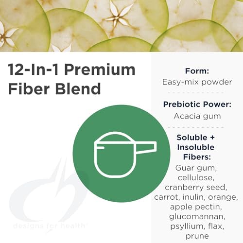 Designs for Health Fiber Prebiotic Complete - 12 Digestive Fiber Blend Powder Supplement w/Psyllium Husk, Flax + Apple Pectin - Prebiotic Gut Support