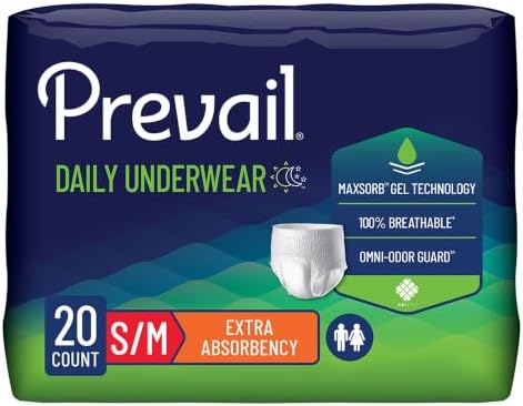 Prevail Daily Protective Underwear - Unisex Adult Incontinence Underwear - Disposable Adult Diaper for Men & Women - Maximum Absorbency - Small - 88 Count (4 packs of 22) | Disposable, Incontinence, Extra Absorbency