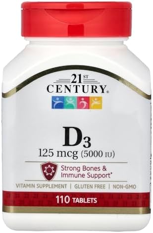 21st Century Vitamin D3 5000 IU Tablets, High Potency, 110 Count | High-Potency Vitamin D3 5000 IU Tablets, Bone Health & Immune System Support, Helps with Calcium Absorption, Gluten Free
