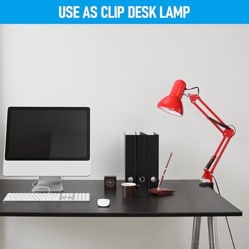 TORCHSTAR Metal Desk Lamp, Adjustable Swing Arm, E26, Black | Architect Gooseneck Multi-Joint Clip Table Lamp with Plastic Clamp, for Home Office, Work, Study, Reading, Bulbs not Included