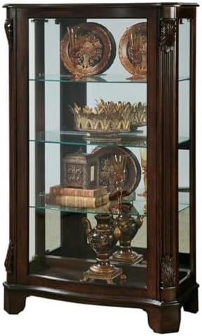 Pulaski Furniture Carved Wood 3 Shelf Curio Cabinet in Cherry Brown Finish