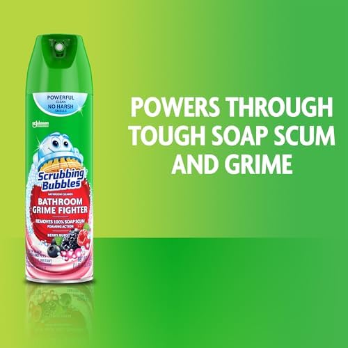 Scrubbing Bubbles Bathroom and Shower Cleaner Disinfectant Aerosol, Foaming Action Bathroom Grime Fighter, Rainshower Scent, 20oz