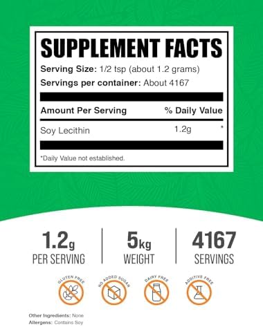 BulkSupplements.com Soy Lecithin Powder - Lecithin Supplement, Nutritional Supplement, Food Grade - Gluten Free, 1.2g per Serving, 250g (8.8 oz) (Pack of 1)
