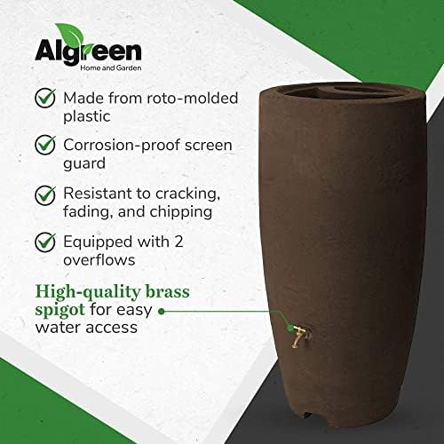 Algreen Rain Barrel - 80 Gallon with Brass Spigot, 2 Pack - Plastic | Brownstone Finish, Roto Molded Construction, Chip Fade Crack Resistant