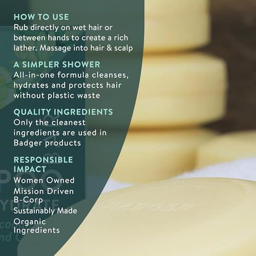 Badger - Jojoba & Baobab Conditioning Shampoo Bar, Natural Vegan Hair Bar, 3 oz