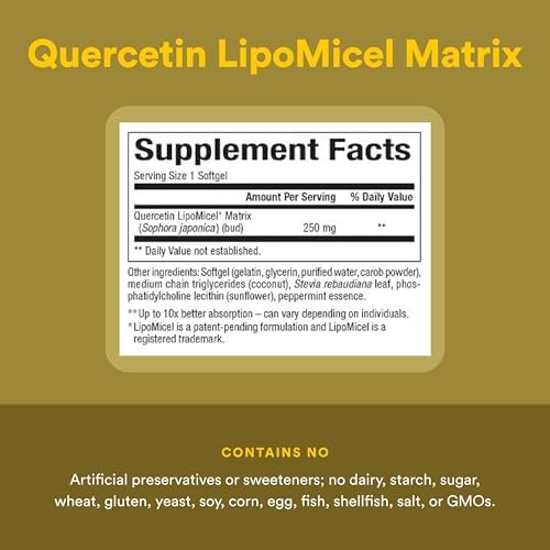 Natural Factors Quercetin LipoMicel Matrix 250 mg, 60 Softgels